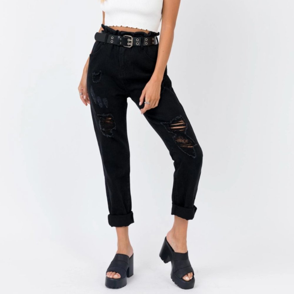 Princess Polly Paper Bag Black Jeans